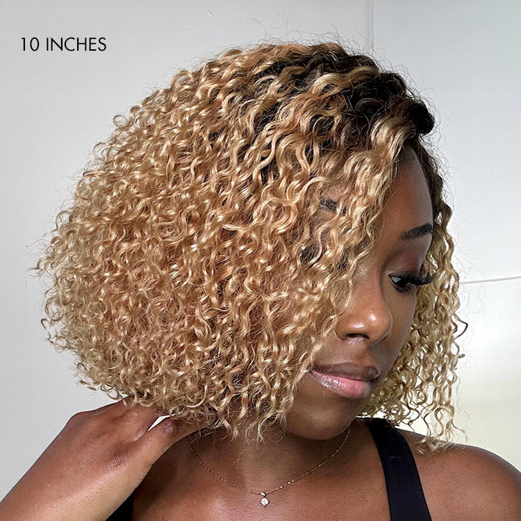 Put On & Go Ombre Ash Blonde Kinky Curly Glueless Minimalist HD Lace Wig Pre-Cut Lace - US Only