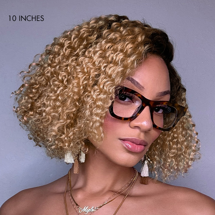 Put On & Go Ombre Ash Blonde Kinky Curly Glueless Minimalist HD Lace Wig Pre-Cut Lace - US Only