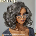 New Customers Only | Elegant Salt & Pepper Grey Wig Loose Body Wave Glueless Minimalist Lace Short Wig Pre-Cut Lace