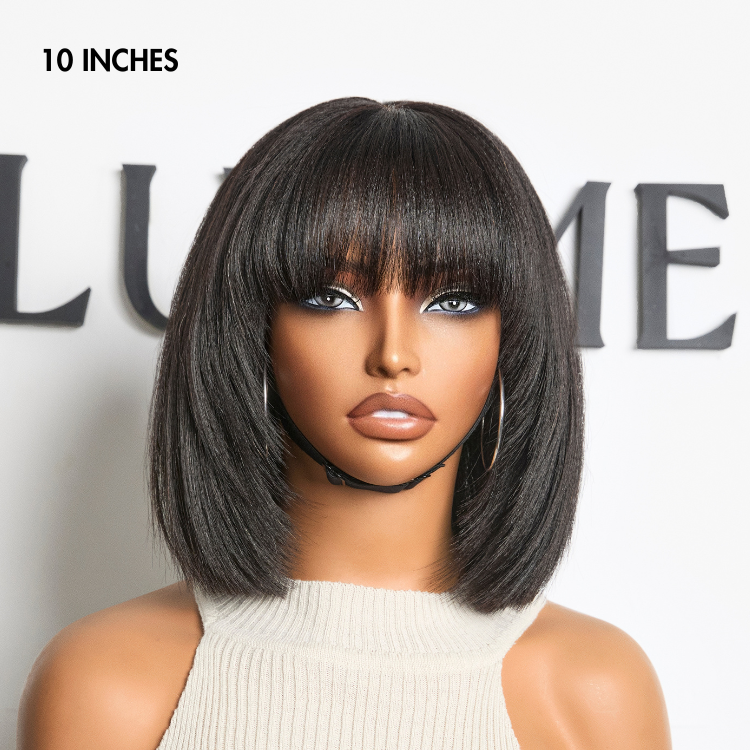 Tiktok Exclusive Deal | Put On and Go Reddish Purple / Brown Highlight / Natural Black Layered Cut Yaki Straight Minimalist Lace Bob Wig with Bangs
