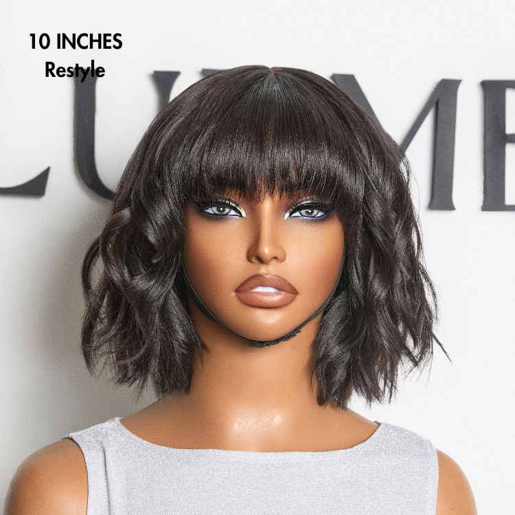 Tiktok Exclusive Deal | Put On and Go Reddish Purple / Brown Highlight / Natural Black Layered Cut Yaki Straight Minimalist Lace Bob Wig with Bangs