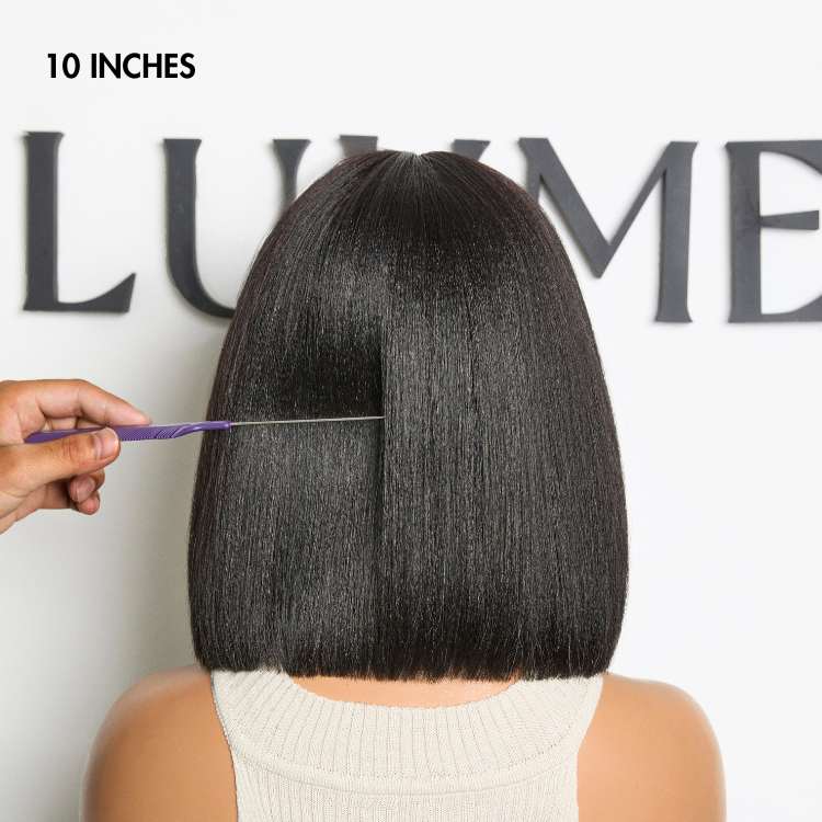Exclusive Sale | Put On and Go Reddish Purple / Brown Highlight / Natural Black Layered Cut Yaki Straight Minimalist Lace Bob Wig with Bangs