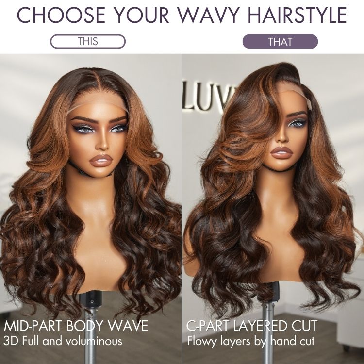 Luvme Hair 180% Density Elegant Copper Ombre Highlights Loose Body Wave Glueless 5x5 Closure Wig Breathable Cap