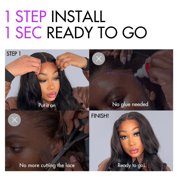 New Customers Only | 1 SEC INSTALL WIG | Gorgeous Natural Black Loose Wave 5x5 Closure Lace Glueless Short Wig 100% Human Hair | Large & Small Cap Size
