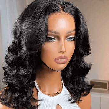 New Customers Only | 1 SEC INSTALL WIG | Gorgeous Natural Black Loose Wave 5x5 Closure Lace Glueless Short Wig 100% Human Hair | Large & Small Cap Size