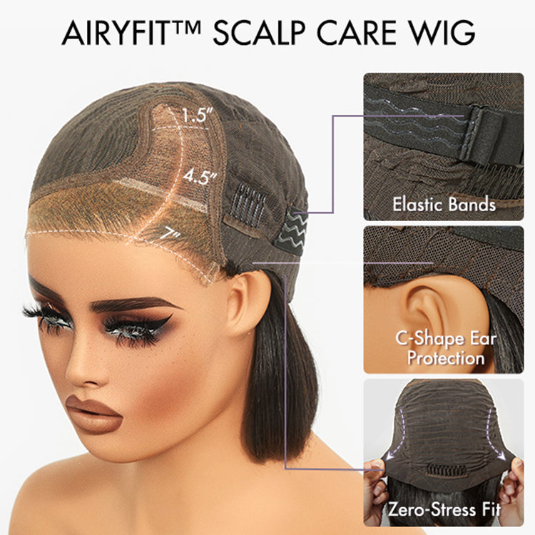 New Customers Only | AiryFit™ Scalp Care Wigs -Salt and Pepper Glueless Minimalist HD Lace Bob Wig Pre-Cut Lace - US Only