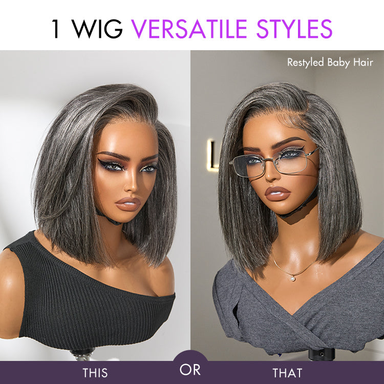 New Customers Only | AiryFit™ Scalp Care Wigs -Salt and Pepper Glueless Minimalist HD Lace Bob Wig Pre-Cut Lace - US Only