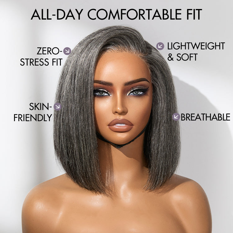 New Customers Only | AiryFit™ Scalp Care Wigs -Salt and Pepper Glueless Minimalist HD Lace Bob Wig Pre-Cut Lace - US Only