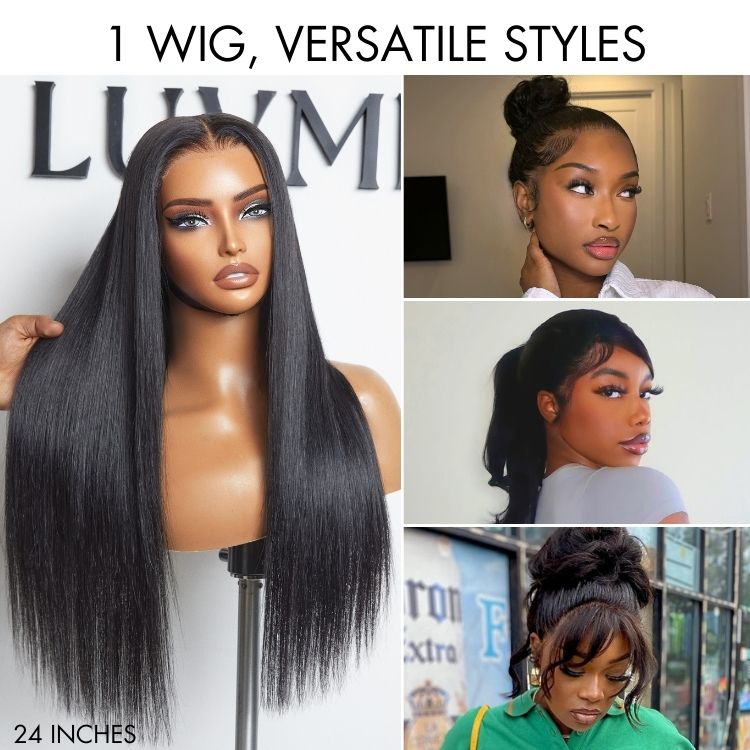 PreMax Wigs - Flexi-Fit Invisi Drawstring Cap 360 HD Lace Silky Straight Human Hair Wig Natural Hairline