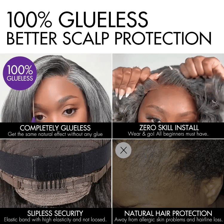 Exclusive Sale | Boss Vibe Salt & Pepper Layered Bob / Body Wave Glueless Pre-Cut Minimalist Lace Grey Wig