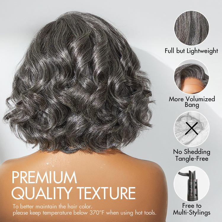 Weekly Special | Elegant Salt & Pepper Grey Wig Loose Body Wave Glueless Minimalist Lace Short Wig Pre-Cut Lace - US Only
