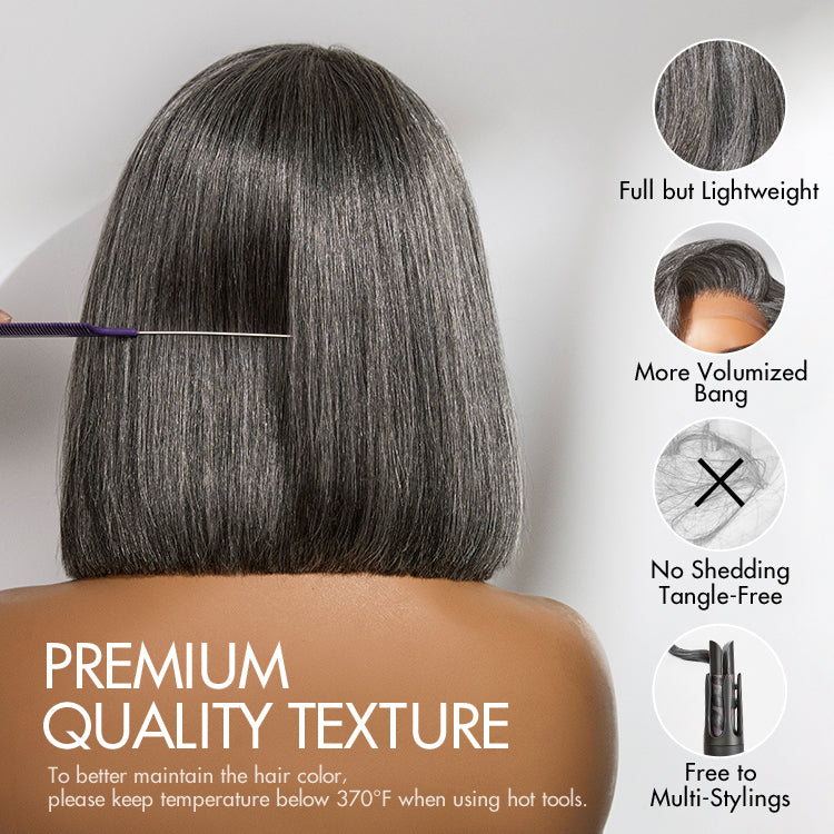 New Customers Only | AiryFit™ Scalp Care Wigs -Salt and Pepper Glueless Minimalist HD Lace Bob Wig Pre-Cut Lace - US Only