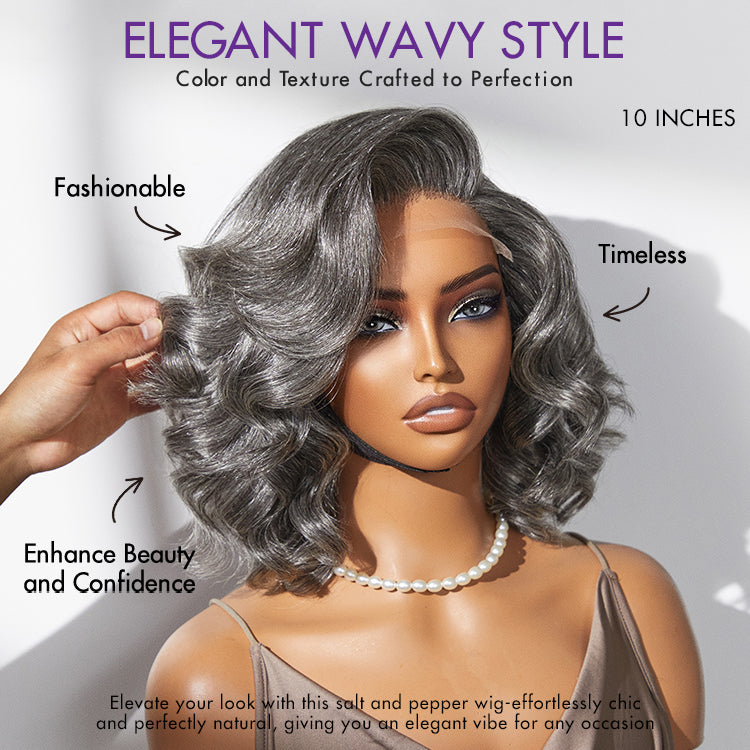 Mature Boss Salt and Pepper Bouncy Egg Curls Glueless Minimalist HD Lace Grey Wig
