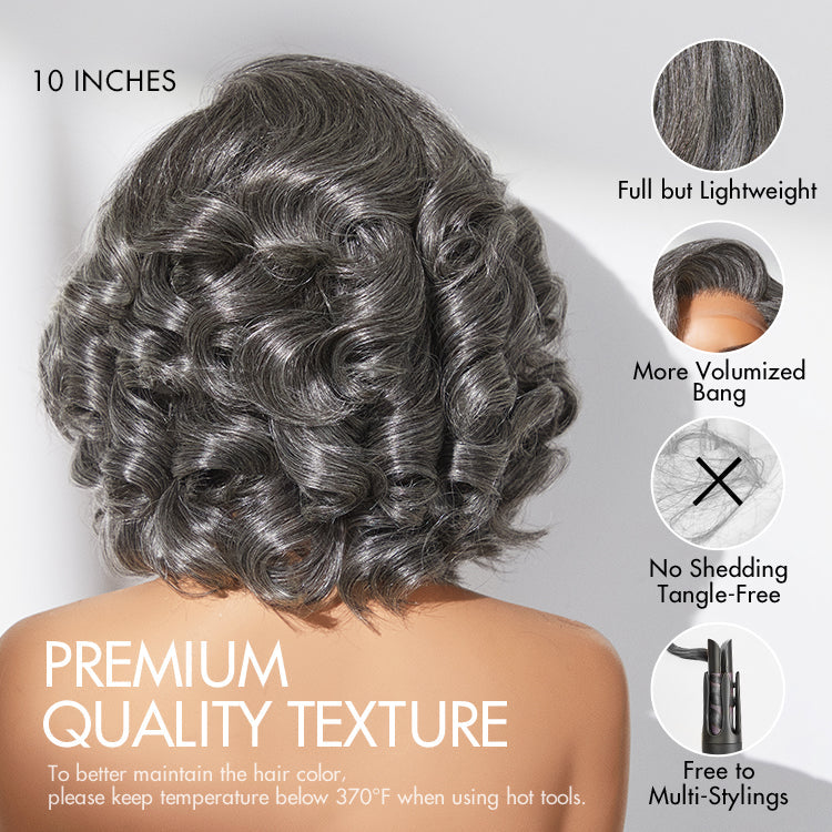 New Customers Only | Mature Boss Salt and Pepper Bouncy Egg Curls Glueless Minimalist HD Lace Grey Wig