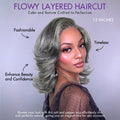 New Customers Only | Layered Blowout Salt and Pepper Glueless Grey Wig Minimalist HD Lace Shoulder Length Wavy Wig