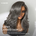 New Customers Only | Layered Blowout Salt and Pepper Glueless Grey Wig Minimalist HD Lace Shoulder Length Wavy Wig
