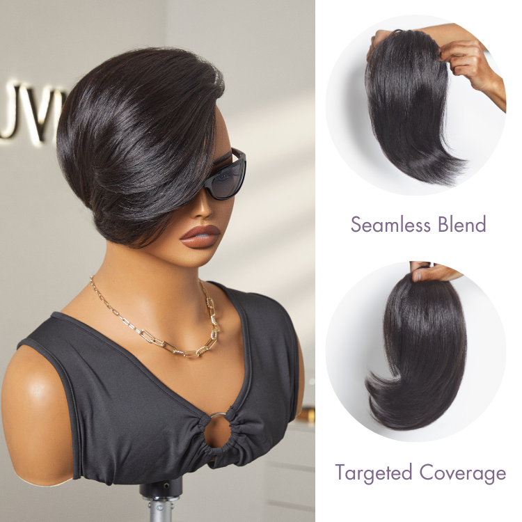 Straight Clip in Hair Topper with Bangs 100% Human Hair
