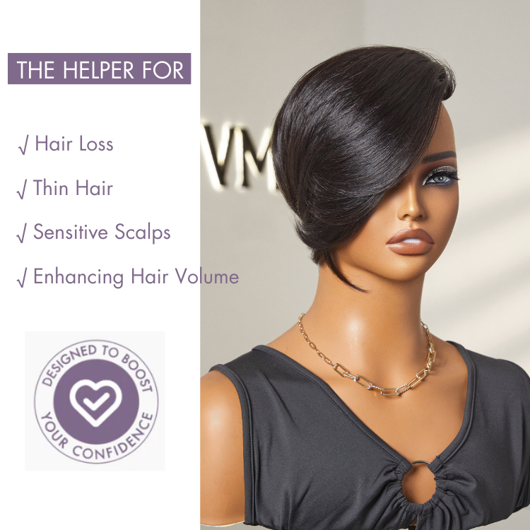 Straight Clip in Hair Topper with Bangs 100% Human Hair