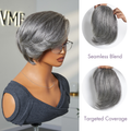 Salt and Pepper Straight Clip in Hair Topper with Bangs