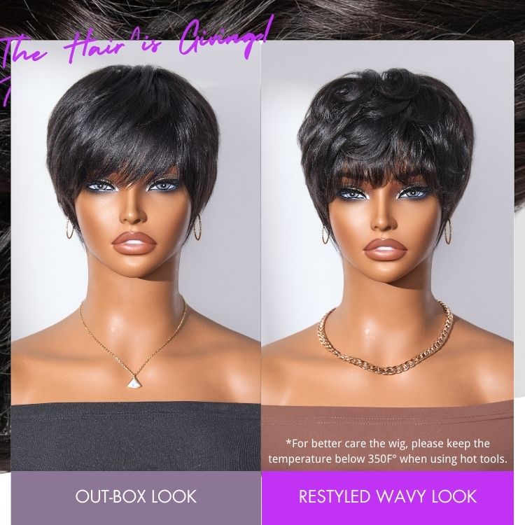 Weekly Special | Throw On & Go Short Cut with Bangs Ultra Comfort Cotton Cap Glueless Wig Hair Loss Friendly - US Only