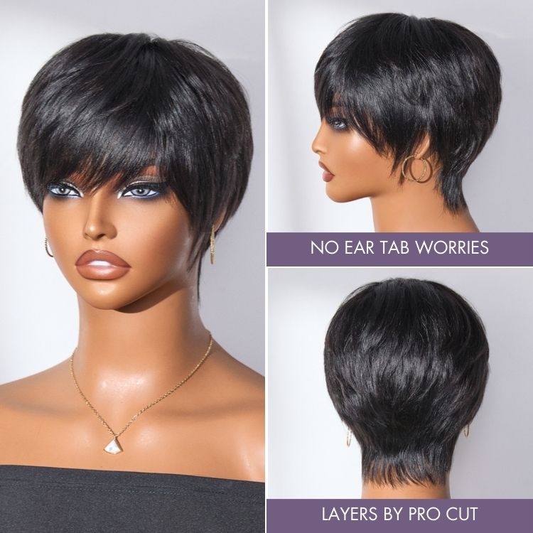 New Customers Only | Throw On & Go Short Cut with Bangs Wig Ultra Comfort Cotton Cap Glueless Wig Hair Loss Friendly