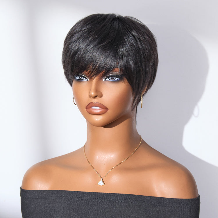 Weekly Special | Throw On & Go Short Cut with Bangs Ultra Comfort Cotton Cap Glueless Wig Hair Loss Friendly - US Only