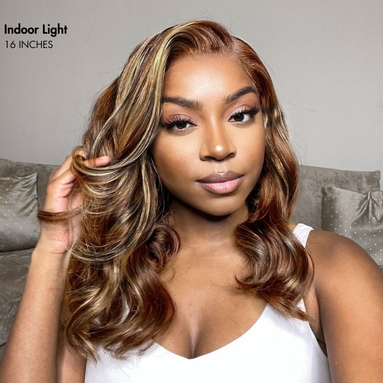 Weekly Special | PreMax Wigs - Honey Blonde Highlight / Natural Black / Ombre Blonde Bouncy Body Wave Glueless 13x4 Frontal Lace Human Hair Wig