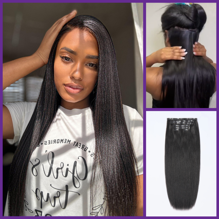 2 Packs Straight / Body Wave / Kinky Curly / Yaki Straight / Kinky Straight Clip in Hair Extensions with Free Gift