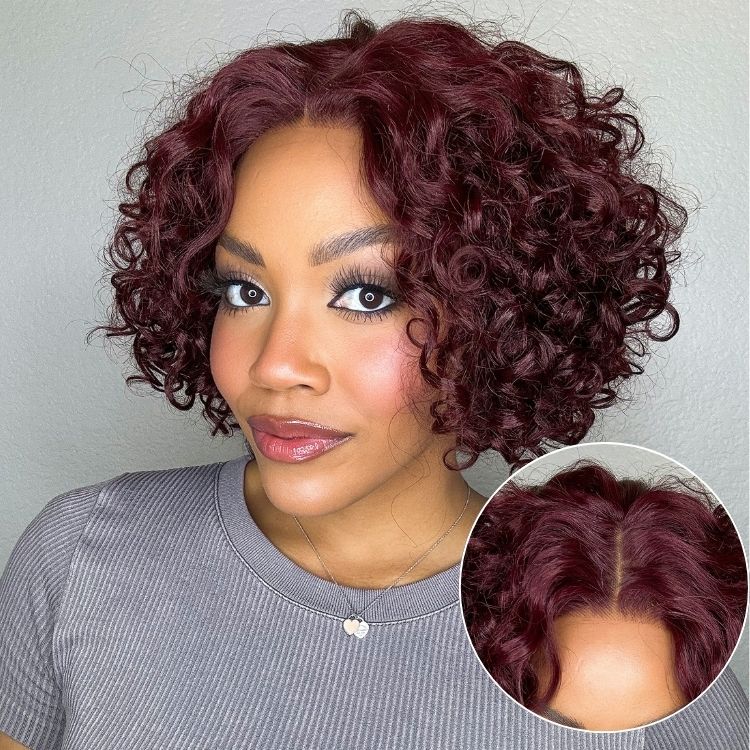 Weekly Special | Trendy Burgundy Curly Bob Glueless Minimalist HD Lace T Part 99J Hair Color Wig 100% Human Hair
