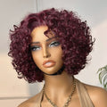Trendy Burgundy Curly Bob Glueless Minimalist HD Lace T Part 99J Hair Color Wig 100% Human Hair