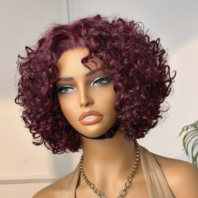 Weekly Special | Trendy Burgundy Curly Bob Glueless Minimalist HD Lace T Part 99J Hair Color Wig 100% Human Hair