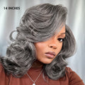 New Customers Only | Layered Blowout Salt and Pepper Glueless Grey Wig Minimalist HD Lace Shoulder Length Wavy Wig
