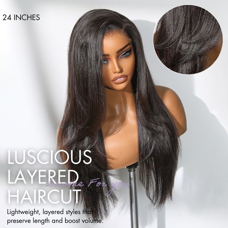 New Customers Only | Luvme All-Day Comfort™ Wig Layered Light Yaki Straight / Loose Body Wave Glueless 7x6 Closure HD Lace Human Hair Wig Pre-Cut Lace