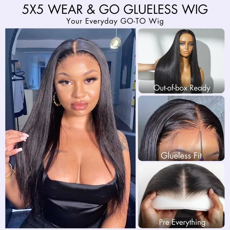 Crazy Wednesday | AiryFit™ Scalp Care Wigs - Silky Straight Middle Part Glueless 5x5 Closure Lace Long Wig Pre-Cut Lace