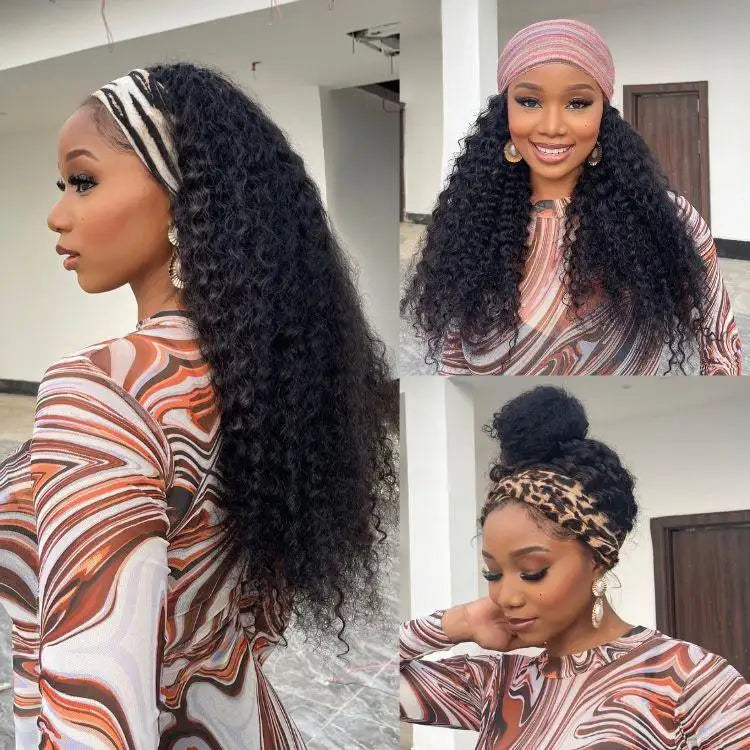 Weekly Special | Black / Brown Highlight Deep Wave Headband Wig (Get Free Trendy Headbands)