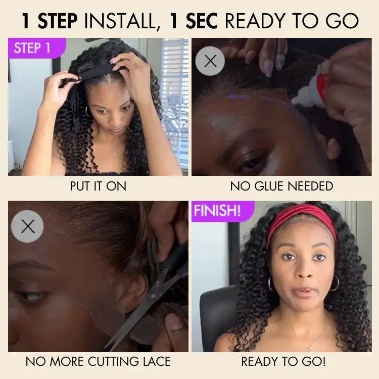 New Customers Only | Black / Brown Highlight Deep Wave Headband Wig (Get Free Trendy Headbands)