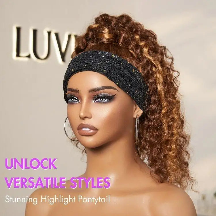 New Customers Only | Black / Brown Highlight Deep Wave Headband Wig (Get Free Trendy Headbands)