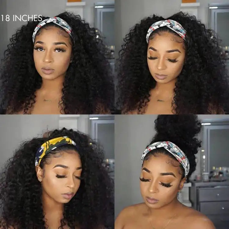 New Customers Only | Black / Brown Highlight Deep Wave Headband Wig (Get Free Trendy Headbands)