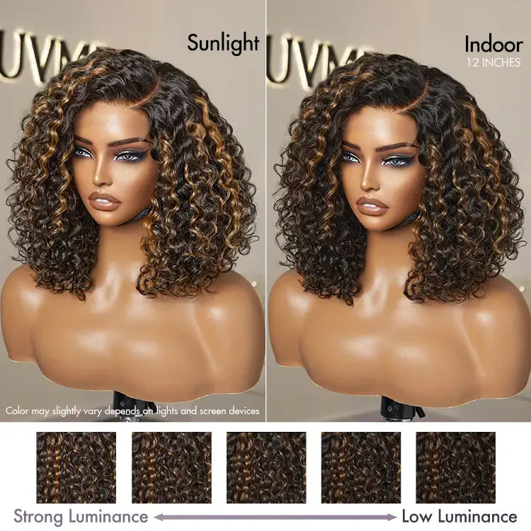 Crazy Wednesday | Blonde Highlight Short Curly Glueless Minimalist HD Lace Human Hair Wig