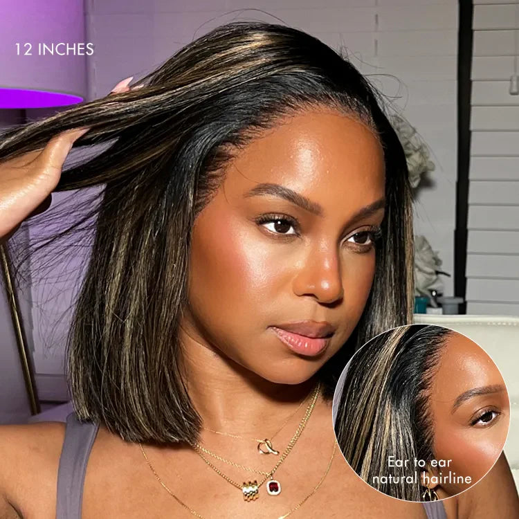 Crazy Wednesday | PreMax Wigs - Natural Black / Blonde Highlight C Part Glueless Lace Front Bob Wig