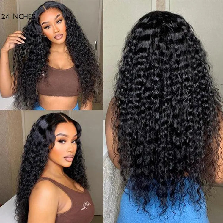 Points Reward | 24 Inches 180% Density Water Wave 13x4 HD Lace Front Free Part Glueless Human Hair Wig Pre Cut Lace