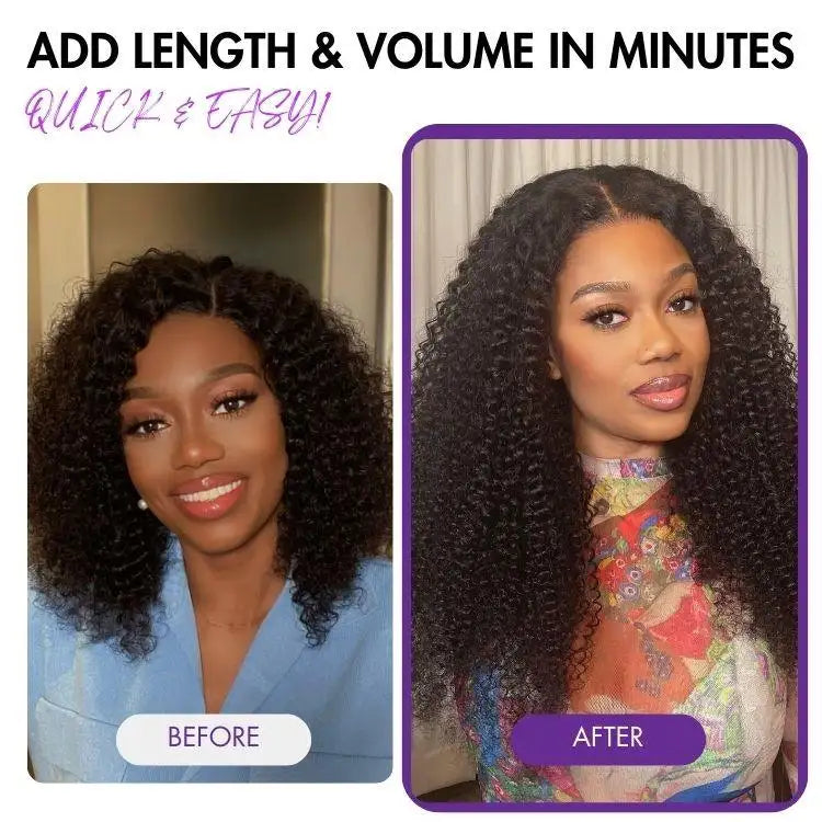 Kinky Curly Invisible Edge Seamless Clip in Extensions Human Hair with Free Gift