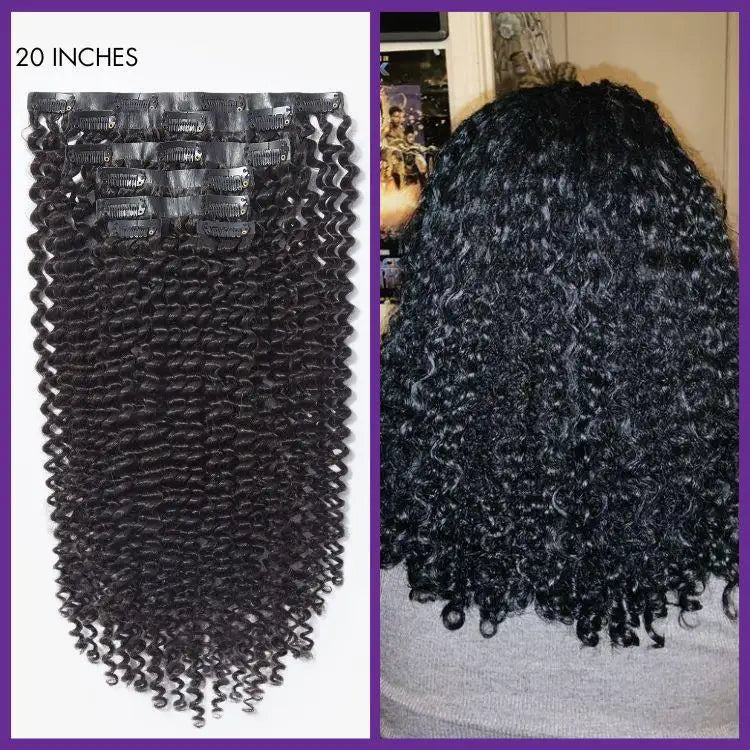 Kinky Curly Invisible Edge Seamless Clip in Extensions Human Hair with Free Gift