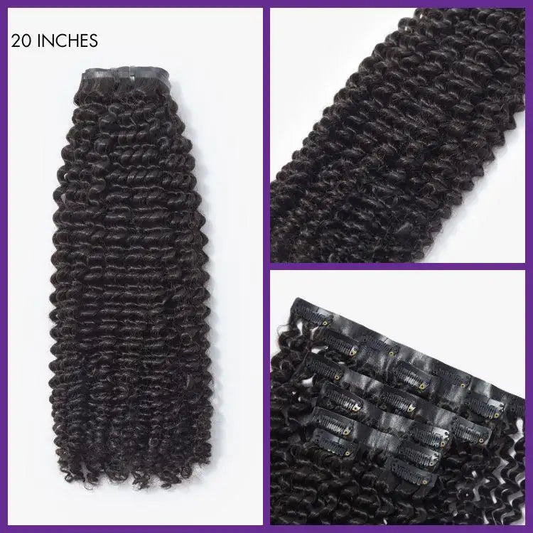New Customers Only | Kinky Curly Invisible Edge Seamless Clip in Extensions Human Hair with Free Gift