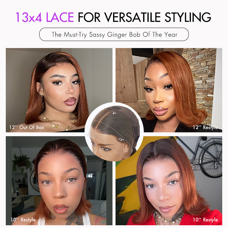 Crazy Wednesday | Ginger Ombre 13x4 Lace Front Glueless Blunt Cut Bob Human Hair Wig