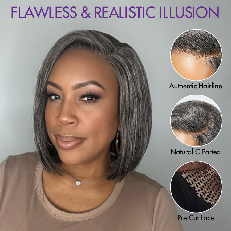 New Customers Only | AiryFit™ Scalp Care Wigs -Salt and Pepper Glueless Minimalist HD Lace Bob Wig Pre-Cut Lace - US Only
