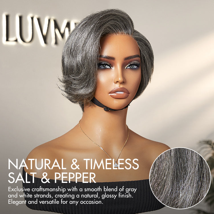New Customers Only | Salt and Pepper Short Pixie Cut Wig Glueless Minimalist HD Lace Grey Wig Pre-Cut Lace