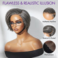 Salt and Pepper Short Pixie Cut Wig Glueless Minimalist HD Lace Grey Wig Pre-Cut Lace