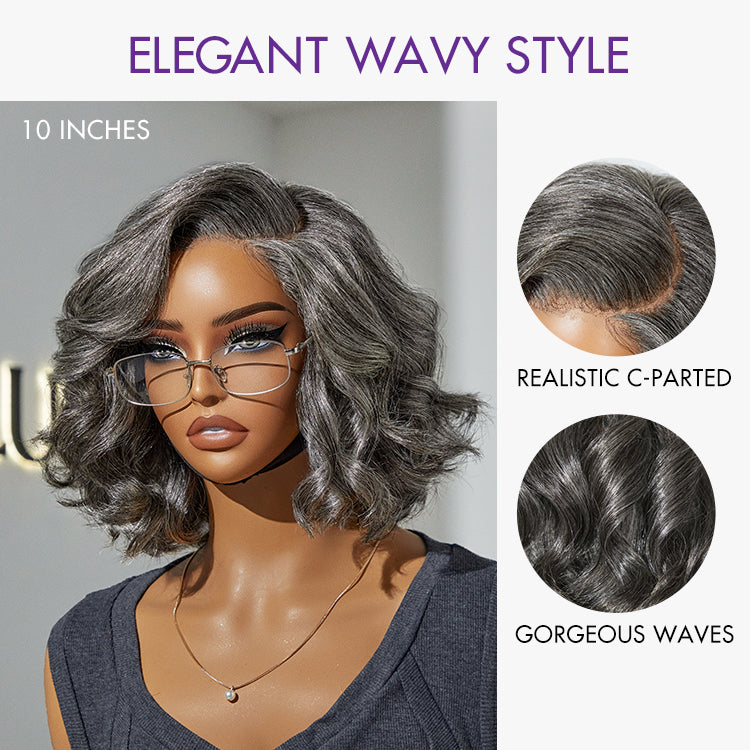 New Customers Only | Boss Vibe Salt & Pepper Layered Bob / Body Wave Glueless Pre-Cut Minimalist Lace Grey Wig