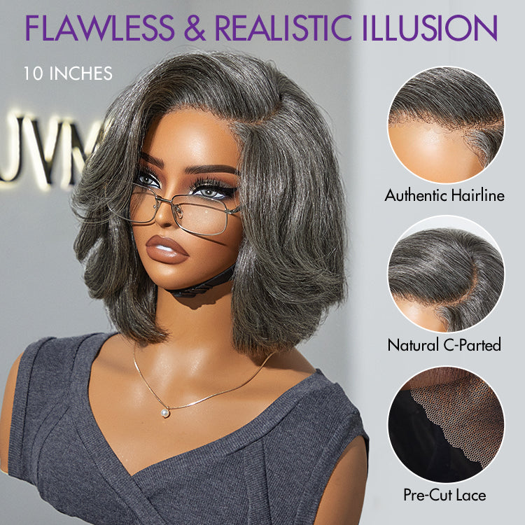 Exclusive Sale | Boss Vibe Salt & Pepper Layered Bob / Body Wave Glueless Pre-Cut Minimalist Lace Grey Wig